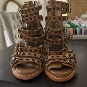 Freebird Brown Strappy Sandals with Buckle Details
